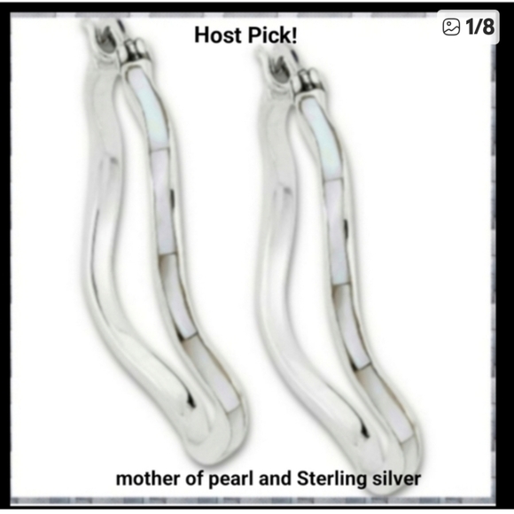 Samuel B Sterling WAVY 925 silver  mother of pearl 1.5 in. hoop earrings  Gift - Picture 3 of 8